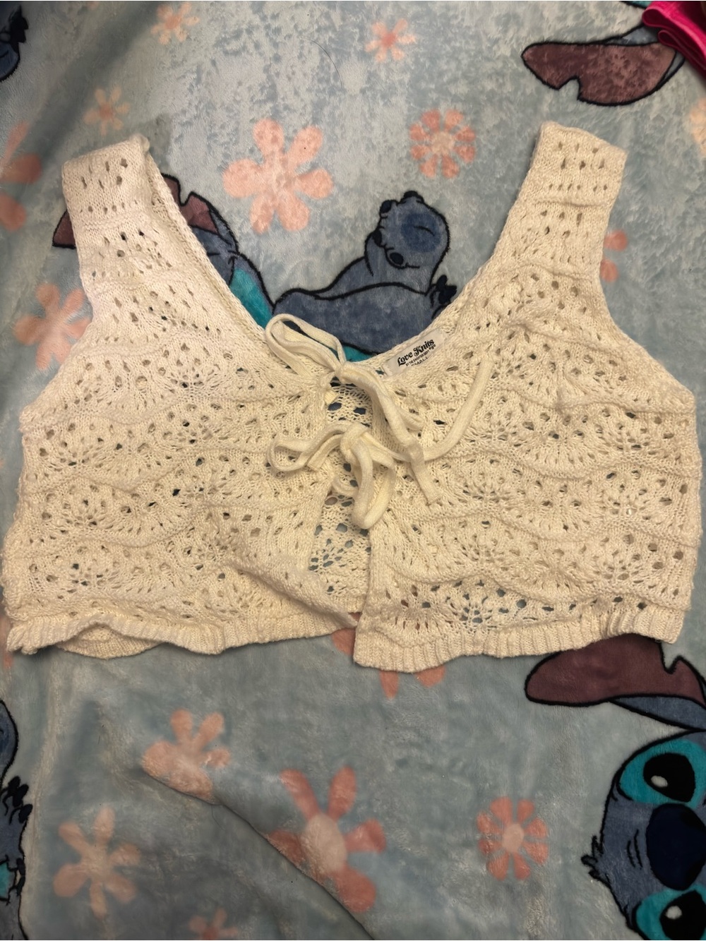 Cream Crochet Lace-Up Crop Top